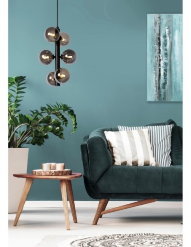 Suspension  6xG9 Dimmable métal noir et verre fumé - Lucide - Tycho