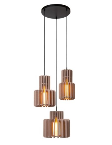 Suspension feutrine 3 points lumineux E27 taupe - Lucide - Rollo