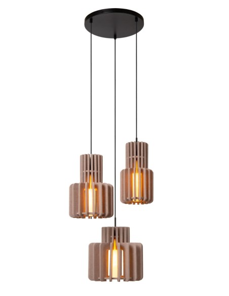 Suspension feutrine 3 points lumineux E27 taupe - Lucide - Rollo