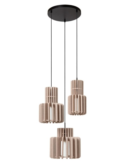 Lucide - Rollo - Suspension feutrine 3 points lumineux E27 taupe