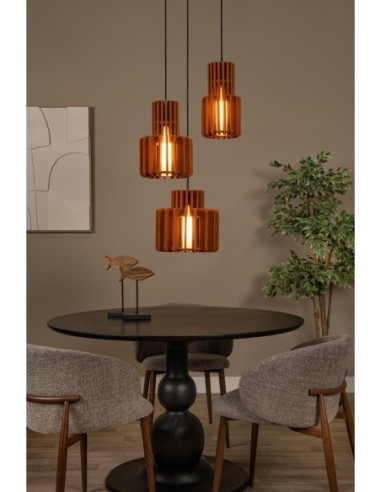 Rollo  de Lucide - Suspension feutrine 3 points lumineux E27 terracotta