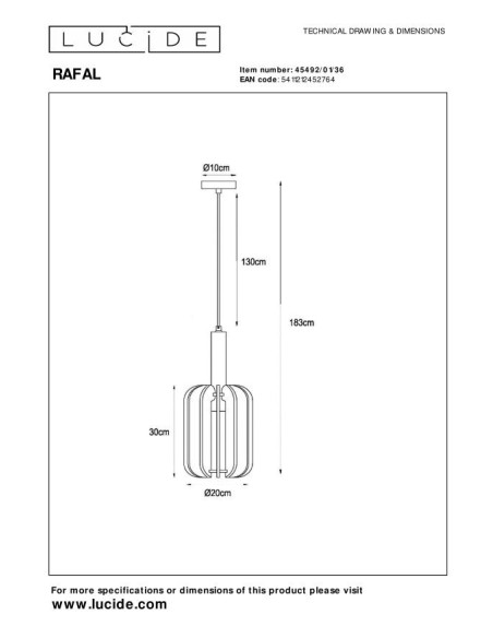 Lucide RAFAL Suspension Diam. 20 cm 1xE27 Gris | Deko Light