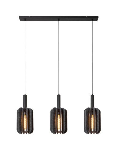 Suspension Diam. 20 cm 3xE27 Dimmable Noir et Gris - Lucide - Rafal
