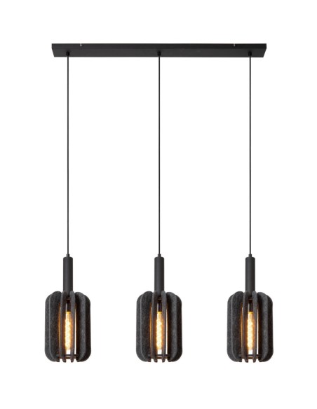 Suspension Diam. 20 cm 3xE27 Dimmable Noir et Gris - Lucide - Rafal