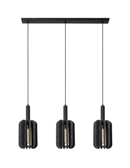 Suspension Diam. 20 cm 3xE27 Dimmable Noir et Gris - Lucide - Rafal