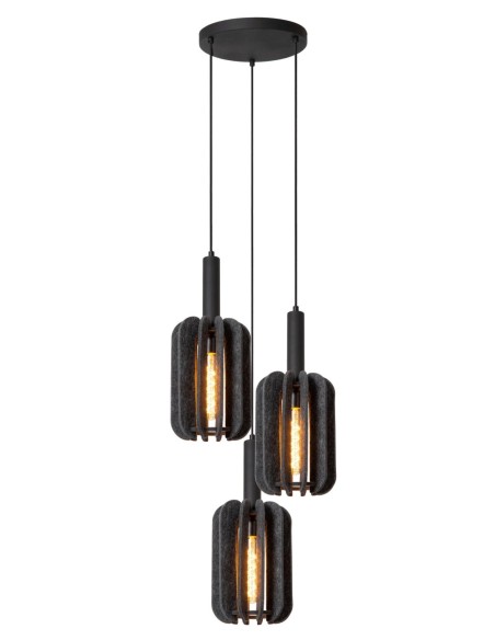 Suspension Diam. 50 cm 3xE27 40W Dimmable Gris / Noir - Lucide - Rafal