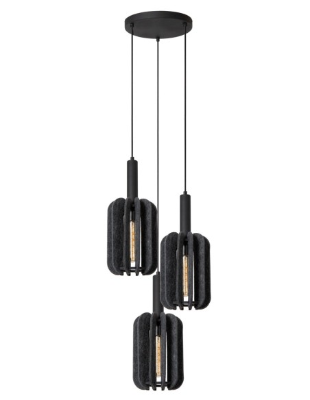 Suspension Diam. 50 cm 3xE27 40W Dimmable Gris / Noir - Lucide - Rafal