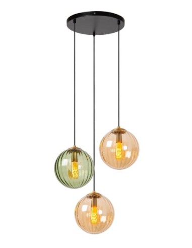 Suspension Diam. 35 cm 3xE27 40W Verre Vert et Ambre - Lucide - Monsaraz