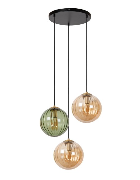 Suspension Diam. 35 cm 3xE27 40W Verre Vert et Ambre - Lucide - Monsaraz