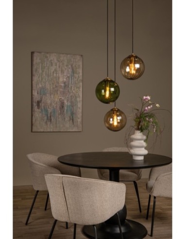 Suspension Diam. 35 cm 3xE27 40W Verre Vert et Ambre - Lucide - Monsaraz