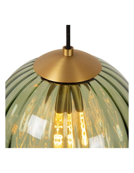 Suspension Diam. 35 cm 3xE27 40W Verre Vert et Ambre - Lucide - Monsaraz