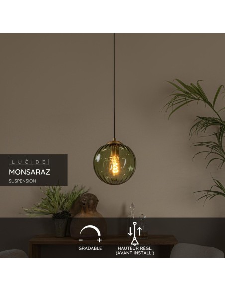 Lucide MONSARAZ Suspension Diam. 25 cm 1xE27 Vert | Deko Light