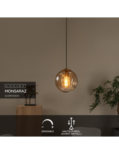 Lucide MONSARAZ Suspension Diam. 25 cm 1xE27 Ambre | Deko Light