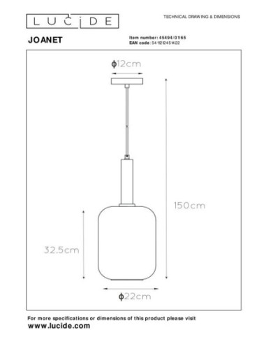 Lucide JOANET Suspension Diam. 22 cm 1xE27 Fume | Deko Light