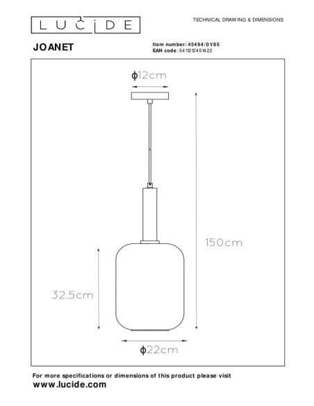 Lucide JOANET Suspension Diam. 22 cm 1xE27 Fume