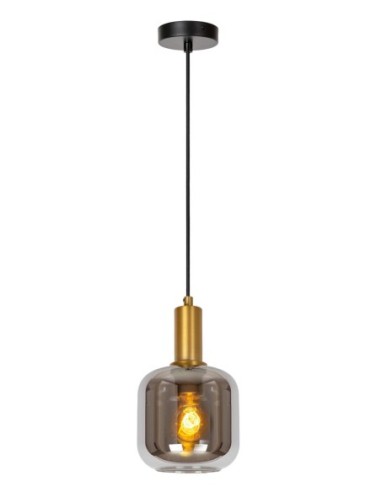 Suspension Diam. 16 cm  E27 laiton & verre fumé - Lucide - Joanet