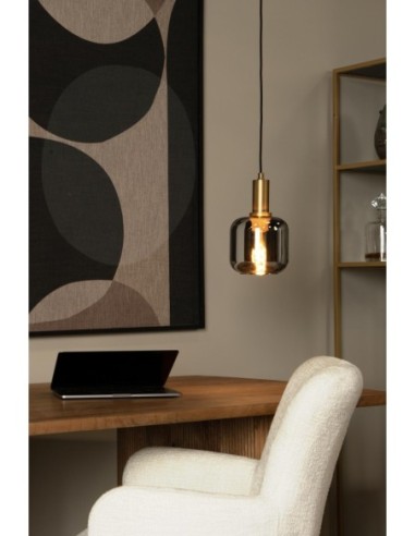 Lucide - Joanet - Suspension laiton & verre fumé Diam. 16 cm  E27