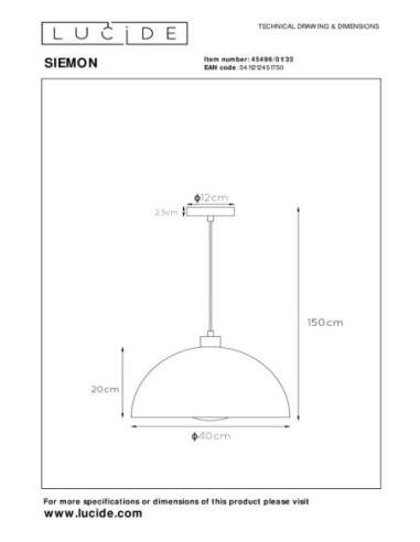 Lucide SIEMON Suspension Diam. 40 cm 1xE27 Vert | Deko Light