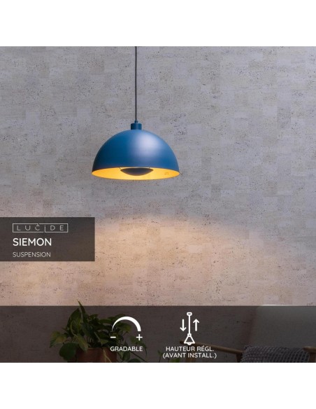 Lucide SIEMON Suspension Diam. 40 cm 1xE27 Bleu | Deko Light