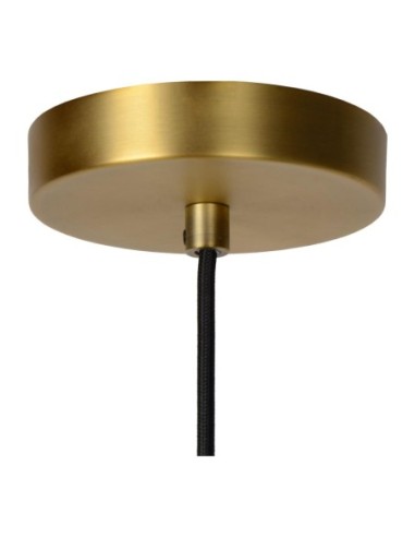 Firmin  de Lucide - Suspension Led métal or mat verre opalin diam. 30 - détail rosace métal et câble de suspension textile