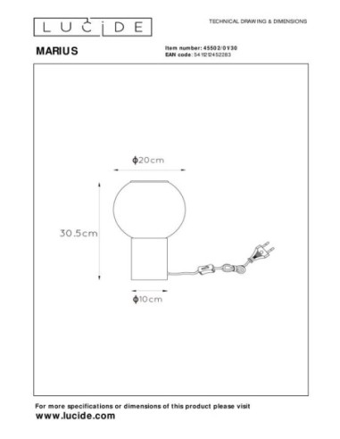 Lampe de table Diam. 20 cm 1xE27 40 W Noir et Fumé - Lucide - MARIUS