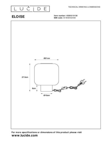 Lucide ELOISE Lampe de table Diam. 21 cm 1xE27 Noir | Deko Light