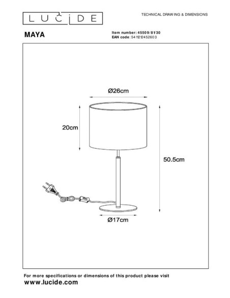 Lucide MAYA Lampe de table Diam. 26 cm 1xE27 Noir | Deko Light