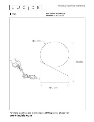 Len  de Lucide - Lampe de table verre et métal - dessin technique