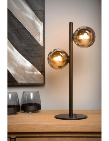 Lucide - Tycho - Lampe de table Led 2xG9 Verre Fumé métal noir mat