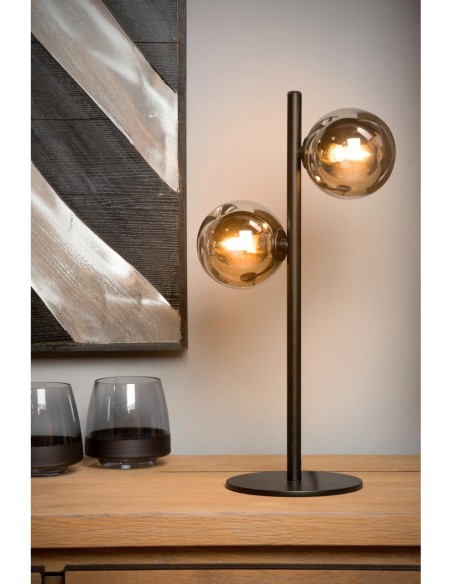 Lucide - Tycho - Lampe de table Led 2xG9 Verre Fumé métal noir mat