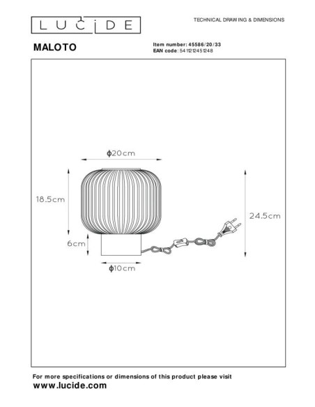 Lampe de table Diam. 20 cm 1xE27 40W Vert - Lucide - Maloto