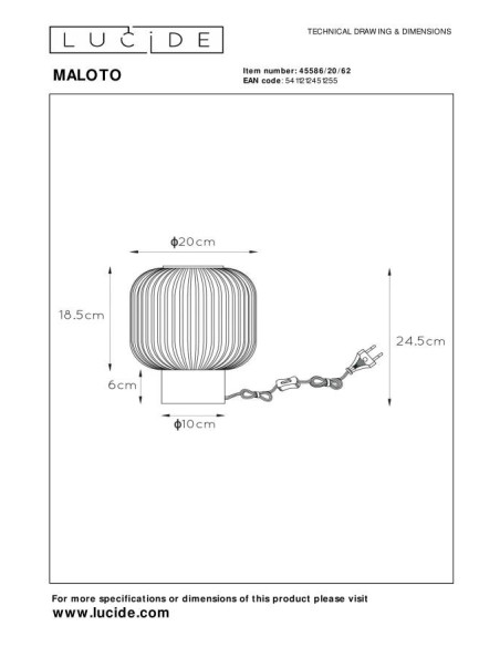 Lampe de table Diam. 20 cm 1xE27 40W Ambre -Lucide - Maloto