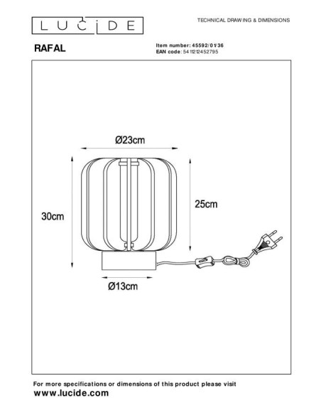 Lucide RAFAL Lampe de table Diam. 23 cm 1xE27 Gris | Deko Light