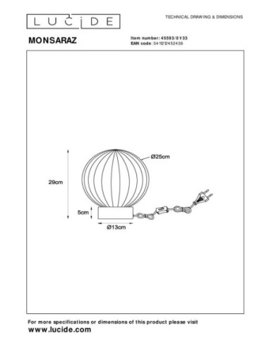 Monsaraz  de Lucide - Lampe de table - dessin technique