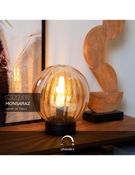Lucide MONSARAZ Lampe de table Diam. 25 cm 1xE27 Ambre | Deko Light