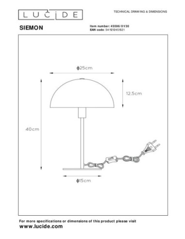 Lampe de table Diam. 25 cm 1xE14 25 W Noir - Lucide - Siemon