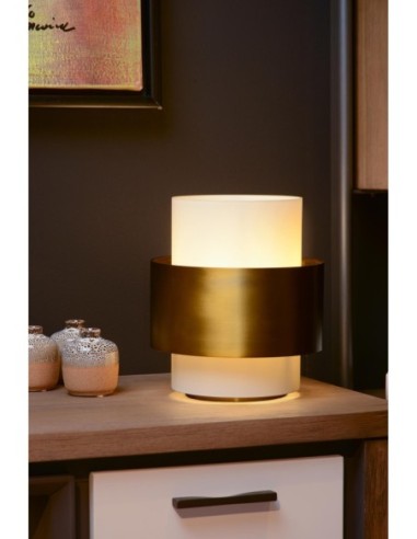 Firmin de Lucide - Lampe de table Led métal or mat verre opalin