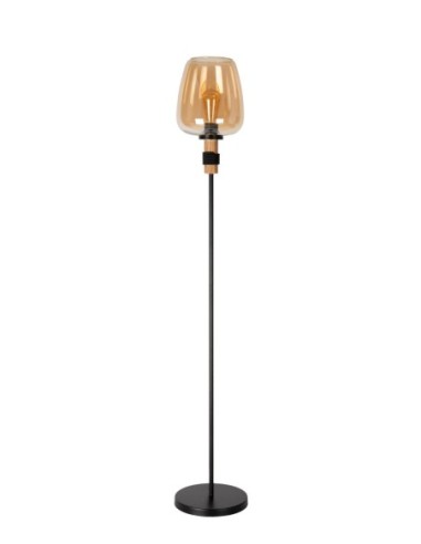 Lucide - Ilona - Lampadaire Led E27 métal noir/verre ambré