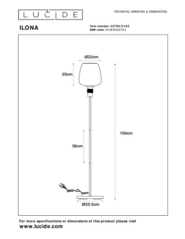 Lucide ILONA Lampadaire Diam. 34 cm 1xE27 Ambre | Deko Light
