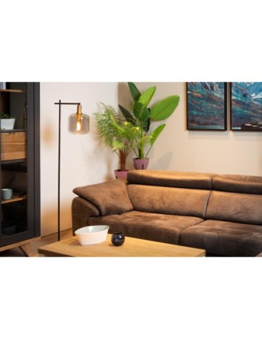 Joanet de Lucide - Lampadaire Diam. 21 cm  E27 laiton & verre fumé