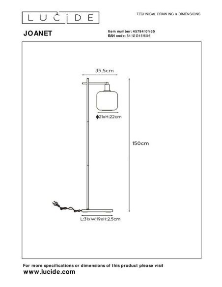 Joanet de Lucide - Lampadaire Diam. 21 cm  - dessin technique