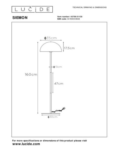 Lucide SIEMON Lampadaire Diam. 35 cm 1xE27 Noir | Deko Light