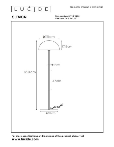 Lampadaire Diam. 35 cm 1xE27 40 W Acier Vert - Lucide- Siemon