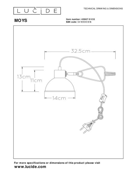 Moys  de Lucide - Lampe à fixer 1xE27 - dessin technique