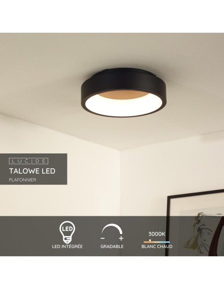 Lucide TALOWE LED Plafonnier Diam. 30 cm LED Dim. 1x20W 3000K Noir | Deko Light