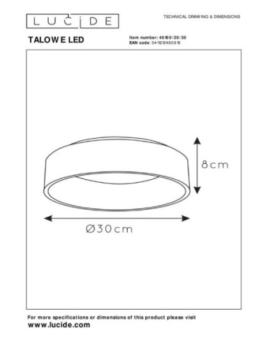 Lucide TALOWE LED Plafonnier Diam. 30 cm LED Dim. 1x20W 3000K Noir | Deko Light