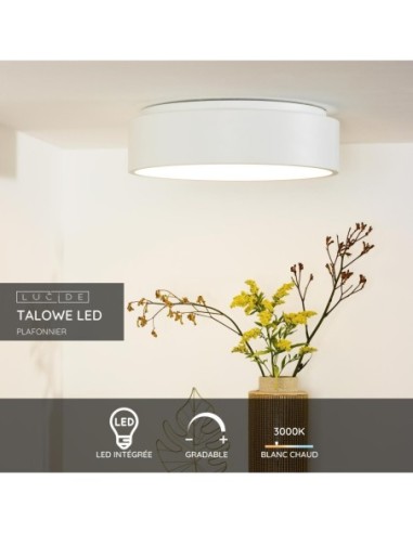 Plafonnier Diam. 45,5 cm LED Dim. 1x30W 3000K Blanc - Lucide - Talonne Led