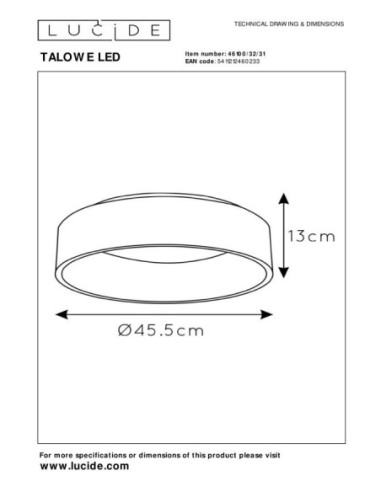 Plafonnier Diam. 45,5 cm LED Dim. 1x30W 3000K Blanc - Lucide - Talonne Led