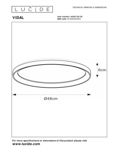 Lucide - Vidal - Plafonnier Diam. 48 cm LED Dim .- dessin technique