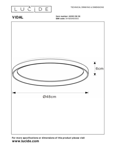 Lucide - Vidal - Plafonnier Diam. 48 cm LED Dim .- dessin technique